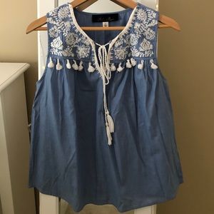 Embroidered Blue Sleeveless Francesca’s Top